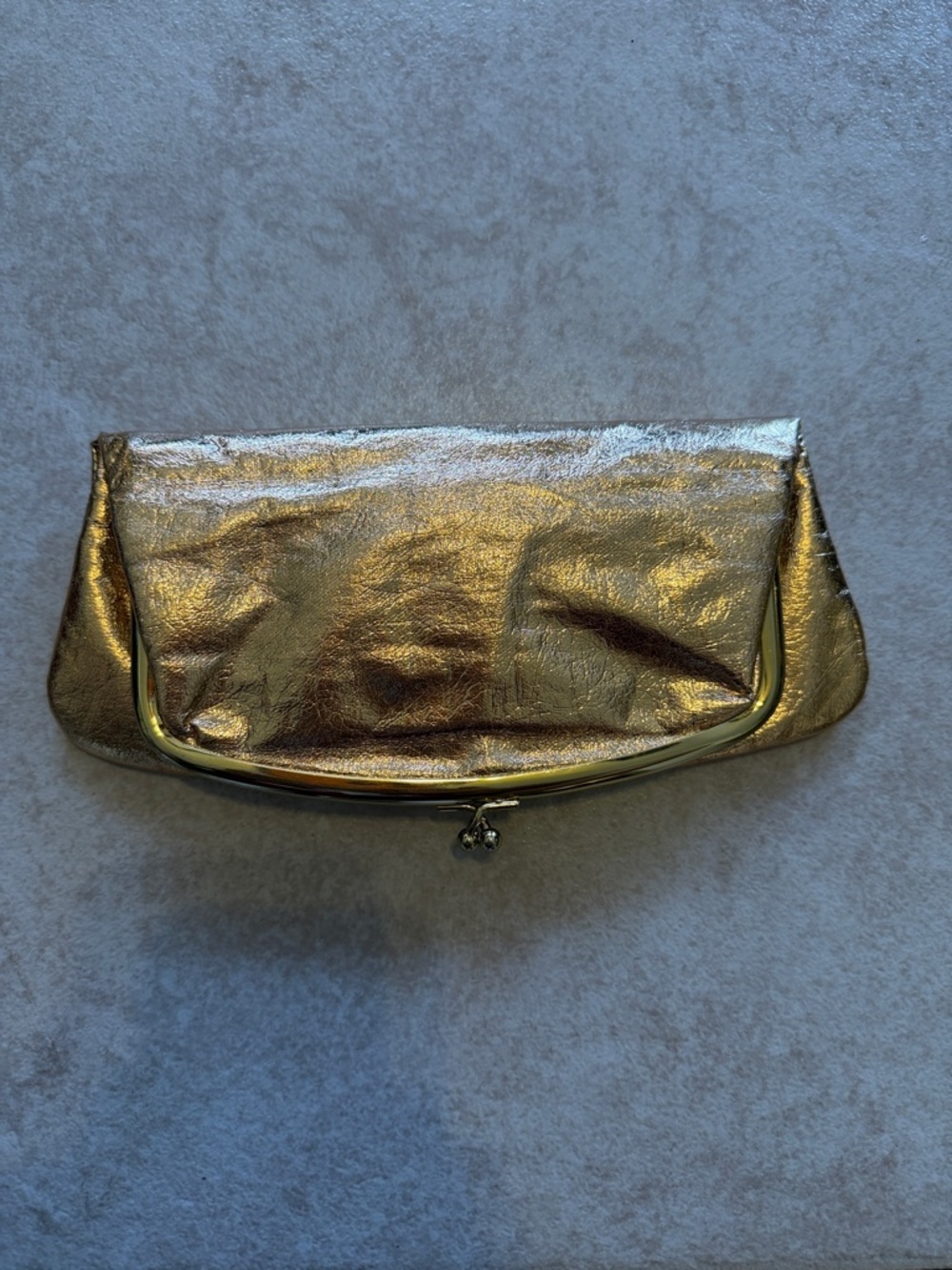 Gold Metallic kiss lock Clutch Bag - Elegant Evening Handbag